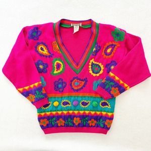 Vintage Jet Set Paisley Pom Girls Sweater